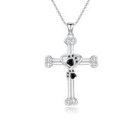 ECHOOY Paw Print Cross Necklace 925 Sterling Silver Cross Paw Pendant Puppy Dog Cat Pet Animal Necklace Thanksgiving Christmas Jewellery Gifts for Women Girls Forever in My Heart