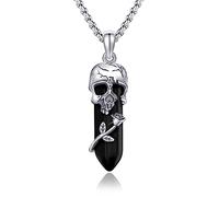ECHOOY Skull Necklace Sterling Silver Rose Gothic Skull Pendant Skeleton Black Austrian Crystal Necklace Halloween Gothic Jewellery Gift for Women Men Christmas Birthday（Chain Length 20+2 inch ）