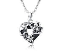 ECHOOY Skull Necklace Sterling Silver Skull Butterfly Gothic Crystal Necklace Heart Goth Jewellery Halloween Gifts for Women Men Christmas Birthday