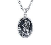 ECHOOY St Christopher Necklace for Men 925 Sterling Silver Pendant Saint Christopher Religious Jewellery for Men Women, 20 + 2 Inches