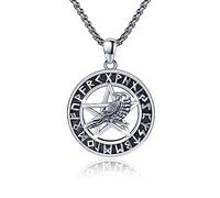 ECHOOY Viking Raven Necklace 925 Sterling Silver Crow Amulet Necklace Raven Pentagram Viking Animal Pendant Gifts for Women Men Father's Day Birthday Christmas