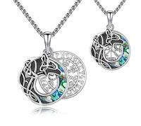 ECHOOY ViKing Wolf Necklace for Men 925 Sterling Silver Viking Compass Pendant Necklace Jewellery Gifts for Men Father's Day Birthday Christmas