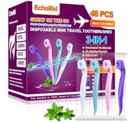 EchoRid Mini Disposable Toothbrush, Pre-Pasted Toothbrushes with Toothpaste and Toothpick for Travel - Fluoride Free, No Rinsing Needed, Mint Flavor, Fresh Breath Anywhere Anytime - 48 Ct