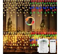 echosari 10Ft Christmas Icicle Lights Battery Operated Lights 102LED Fairy Icicle Lights Outdoor Color Changing Timer 18 Drops Lights Decoration for Yard Holiday (Warm White & Multi Colored)
