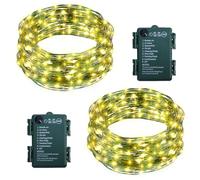 echosari 2 Pack Fairy Lights Battery Operated, 10M 100 LED String Light with Auto Timer 8 Modes Green Copper Wire Twinkle Lights for Bedroom Garden Wreath Wedding Christmas (Warm White)
