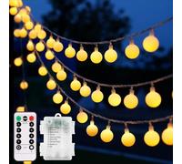 echosari Battery Operated String Lights, 5M 50 LED Camping Globe Lights with Remote Timer 8 Modes Frosted Ball Fairy Light for Bedroom Wedding Xmas Tree Party Decoration (Warm White)
