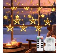 echosari Christmas Window Decoration,12 Stars Christmas Window Lights Battery Curtain Lights with Remote Timer Window Lights Icicle Light for Bedroom New Year Wall