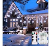 echosari Christmas Window Lights Battery Powered, 144 LED 12 Snowflake Curtain Lights with Remote Timer for Xmas Bedroom Party Terrace Rooftop Window Decor
