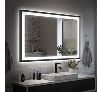 EchosLife 1000x600mm Bathroom Mirror with LED Lights, Tempered Glass Black Aluminum Framed (Front and Backlit), Anti-Fog Digital Mirror, Stepless Dimmable Bathroom Mirror,3 Colors Smart Mirror