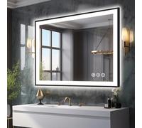 EchosLife 1000x900mm Bathroom Mirror with LED Lights, Tempered Glass Black Aluminum Framed (Front and Backlit), Anti-Fog Digital Mirror, Stepless Dimmable Bathroom Mirror,3 Colors Smart Mirror