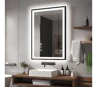 EchosLife 600x900mm Bathroom Mirror with LED Lights, Tempered Glass Black Aluminum Framed (Front and Backlit), Anti-Fog Digital Mirror, Stepless Dimmable Bathroom Mirror,3 Colors Smart Mirror