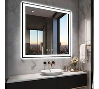 EchosLife 900x900mm Bathroom Mirror with LED Lights, Tempered Glass Black Aluminum Framed (Front and Backlit), Anti-Fog Digital Mirror, Stepless Dimmable Bathroom Mirror,3 Colors Smart Mirror