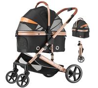 EchoSmile Dog Pram, Dog Buggy, up to 20 kg, Foldable, 4-in-1 Cat Trolley, Dog Box with 360° Wear-resistant Rubber Wheels, Mesh Windows, Pet Stroller with for Medium Dogs and Cats, Black