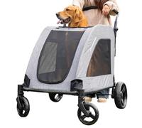 EchoSmile Extra Large Dog Stroller - Adjustable Handle,One Touch Folding Pet Stroller,All-Terrain 4 Wheels,Suitable for 2 Medium Dogs with Storage Bag,Capacity 160 lbs,Gray