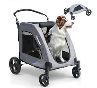 EchoSmile Extra Large Dog Stroller - Adjustable Handle,One Touch Folding Pet Stroller,All-Terrain 4 Wheels,Suitable for 2 Medium Dogs with Storage Bag,Capacity 160 lbs,Gray