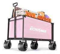 EchoSmile Handcart Foldable 200 L 180 kg Load Capacity Hand Trolley Transport Trolley Foldable with Adjustable Handle Wide Wheels All-Terrain Beach Trolley Garden Trolley Shopping Trolley Pink