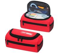 ECHSRT Extra Large Pencil Case Organizer for Men Women, Dual U-Shaped Zippers Pen Pouch with High Capacity, Sturdy Portable Storage Bag for Office Travel Supplies - Red