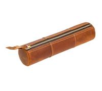 ECHSRT Genuine Leather Pencil Case, Full-Grain Cowhide Leather Pouch, Small Pencil Pouch for Men, Vintage Pen Bag for Adults, Stationery Organizer Case for Work & Travel-Cylindrical-Brown