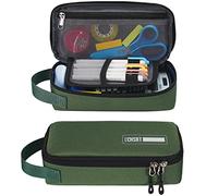 ECHSRT Pencil Case for Men Women, Large Pen Bag for Adults, Portable Pencil Pouch Aesthetic with Handle, Zipper Cases for Office Organizer, Green, Minimalist Modern