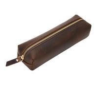 ECHSRT Small Pencil Pouch-Full-Grain Leather Pencil Case for Men- Vintage Genuine Leather Pouch for Adults-Stationery Organizer Bag for Work & Travel-Square-Coffee