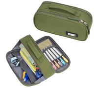 ECHSRT Tactical Pencil Case, Extra Large Capacity Camo Pencil Pouch for Men Adults, 3-Compartment Zipper Pen Case, Small Tool Bag Organizer for Office Travel - Green
