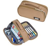 ECHSRT Tactical Pencil Case, Extra Large Capacity Camo Pencil Pouch for Men Adults, 3-Compartment Zipper Pen Case, Small Tool Bag Organizer for Office Travel - Brown