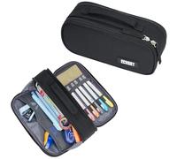 ECHSRT Tactical Pencil Case, Extra Large Capacity Camo Pencil Pouch for Men Adults, 3-Compartment Zipper Pen Case, Small Tool Bag Organizer for Office Travel - Black