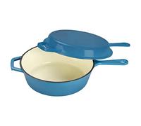 Echtwerk 2-in-1 Cast Iron Casserole Dish with Lid, Cast Iron Pot with Enamel Coating, Suitable for Oven, Grill, BBQ and Induction, Light Blue, 2.5 L, Diameter 25.2 cm