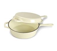 Echtwerk 2-in-1 Cast Iron Casserole Dish with Lid, Cast Iron Pot with Enamel Coating, Suitable for Oven, Grill, BBQ and Induction, Cream, 2.5 L, Diameter 25.2 cm