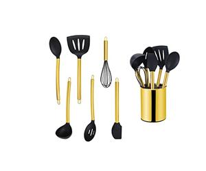 ECHTWERK 7-Piece Gold Kitchen Utensil Set with Stainless Steel Handles and Silicone Heads
