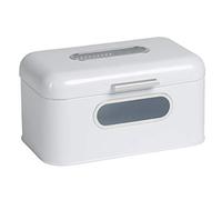 Echtwerk Bread Bin Retro Metal Bread Box with Viewing Window, Space-Saving Storage Box, Bread Basket with Lid, White, 30 x 20 x 16.5 cm