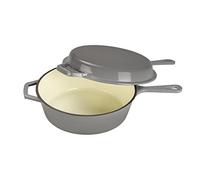 Echtwerk Casserole and Grill Pan 2-in-1 Set, Cast Iron Roasting Dish with Lid, Cast Iron Pot with Enamel Coating, Suitable for Ovens, Grill, BBQ and Induction, Grey, 2.5 L
