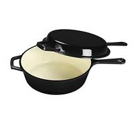 Echtwerk Casserole and Grill Pan 2-in-1 Set, Cast Iron Roasting Dish with Lid, with Enamel Coating, Suitable for Ovens, Grill, BBQ and Induction, Black, 2.5 L, Diameter 25.2 cm