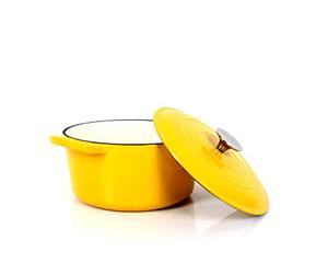 Echtwerk Cast Iron Casserole Pot with Enamel Coating, Cast Iron Casserole with Lid, Round Bread Baking Pot, Suitable for Ovens, Grill, BBQ and Induction, Yellow, 3.5 L, Diameter 22.5 cm, Large