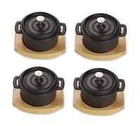 ECHTWERK Cast Iron Cooking Pot Set, Mini Cooking Pot with Serving Board, Small Roasting Tray, Pre-seasoned, Suitable for Ovens, Grill, BBQ and Induction, Ideal for Serving, 250 ml, 4-Piece