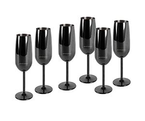 ECHTWERK Champagne Glass, Stainless Steel Champagne Flutes, Unbreakable Glasses, Party Glasses for Wedding/Birthday/Picnic, Gift Set, 6 Pieces, 250 ml, Black Edition