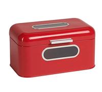 Echtwerk Retro Metal Bread Bin with Viewing Window, Space-Saving Storage Box, Bread Basket with Lid, Red, 30 x 20 x 16.5 cm