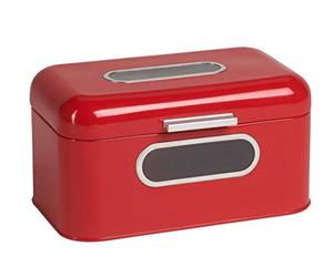 Echtwerk Retro Metal Bread Bin with Viewing Window, Space-Saving Storage Box, Bread Basket with Lid, Red, 30 x 20 x 16.5 cm