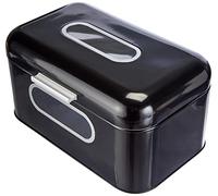 Echtwerk Retro Metal Bread Bin with Viewing Window, Space-Saving Storage Box, Bread Basket with Lid, Small, Black, 30 x 20 x 16.5 cm
