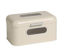 Echtwerk Retro Metal Bread Bin with Viewing Window, Space-Saving Storage Box, Bread Basket with Lid, Small, Cream, 30 x 20 x 16.5 cm