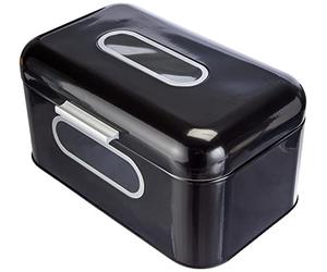 Echtwerk Retro Metal Bread Bin with Viewing Window, Space-Saving Storage Box, Bread Basket with Lid, Small, Black, 30 x 20 x 16.5 cm