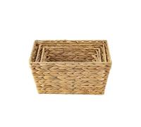 ECHTWERK Set of 3 Water Hyacinth Storage Baskets, Rectangular, Natural, Woven Baskets in S/M/L, Stackable for Bathroom, Office & Living Room