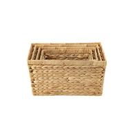 ECHTWERK Set of 4 Water Hyacinth Storage Baskets Rectangular Natural Colours Wicker Baskets S/M/L XL Stackable for Bathroom, Office & Living Room