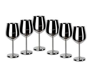 ECHTWERK Shatterproof Stainless Steel Wine Glasses, Wine Glass Set, Red Wine Glass, Camping Glasses, Cocktail Glasses, Robust, Unbreakable, Silver Edition, 6 Pieces, 21 x 7.3 cm, 0.5 L