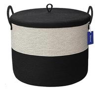 Echueuey XXXXL Extra Large Cotton Rope Basket with Lid 21"Wx18"H Thickening Stiff blanket basket living room, Large Laundry woven storage basket 115L Black