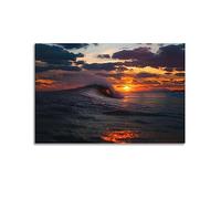 ECHUN Ocean Poster Waves at Sunset Decorative Canvas Wall & Art Picture Painting 12x18inch(30x45cm)