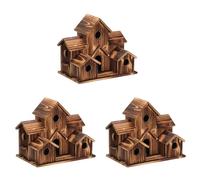 Echwave 3 x Hanging Wooden Bird House for Outdoor Use 6-Hole Wooden Bird House and Backyard Decoration