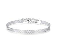 ECHZI S925 Sterling Silver Mesh Chain Bracelet - Elegant Embossed Pattern, Sparkling Hand Jewellery for Women, one size, Silver, No Gemstone