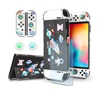 ECHZOVE Switch OLED Protective Case, Clear Cover Case Compatible with Nintendo Switch OLED with Screen Protector and Thumb Grips - Rockets Theme