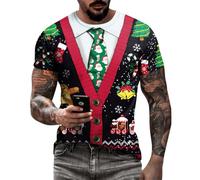 Eciodci Men's Ugly Christmas T-Shirts 3D Printed Xmas Lights Reindeer Tuxedo Holiday Funny Novelty Short Sleeve Shirt for Men, Christmas 3, Medium